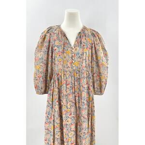The Great. Beige Floral Midi Dress Puff Sleeve Long Prairie Cottagecore XS S